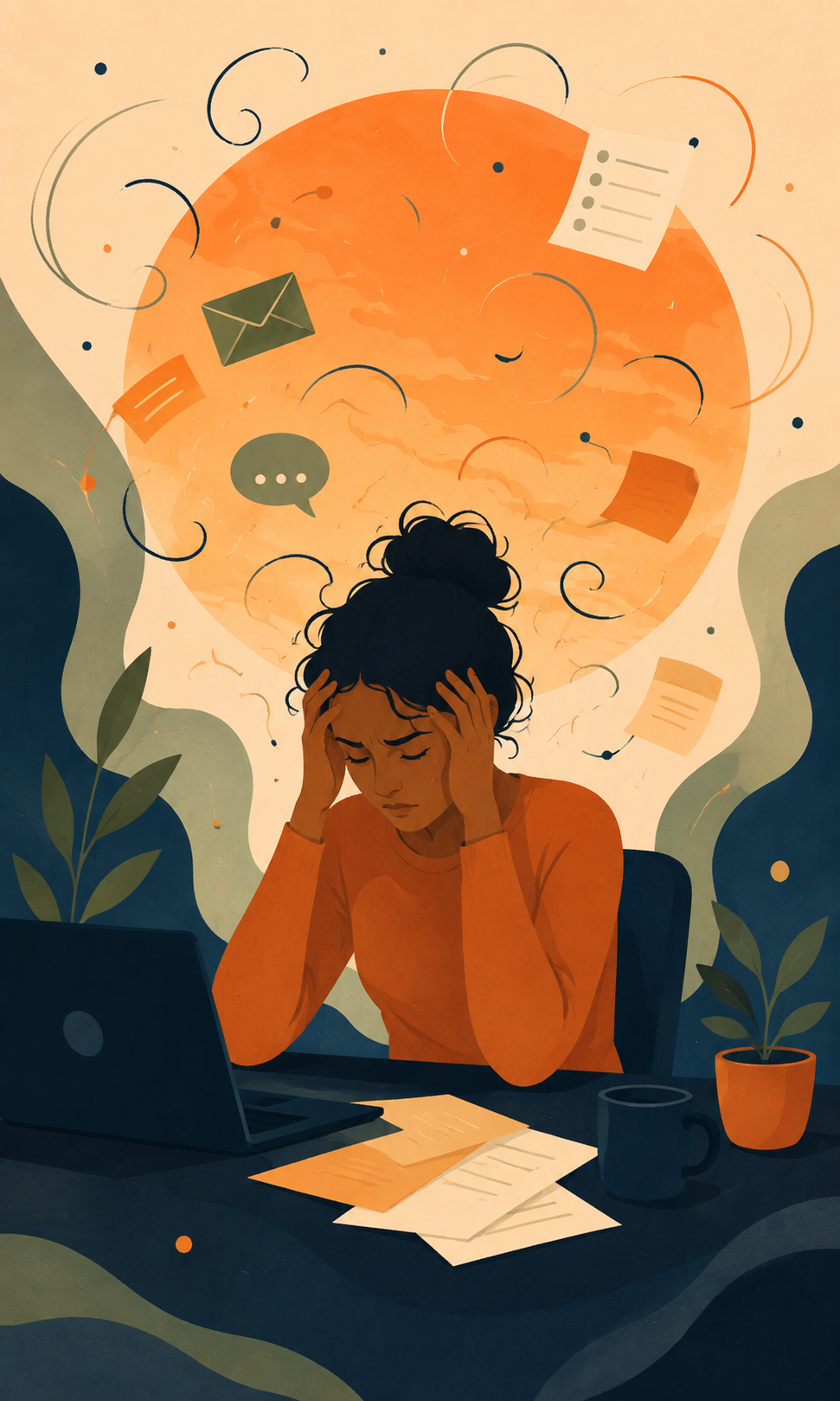 Ilustración sobre estrés y sobrecarga emocional